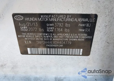 2013 Hyundai Elantra Gls z USA, uszkodzony, nr VIN 5NPDH4AE8DH404779